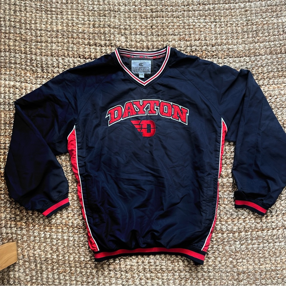 Vintage Dayton Men's Navy Pullover Sweater with Red Trim Windbreaker 2XL